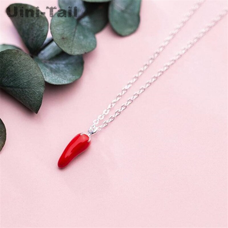 Uini-Tail 925 sterling silver popular red small pepper pendant necklace hundred temperament jewelry