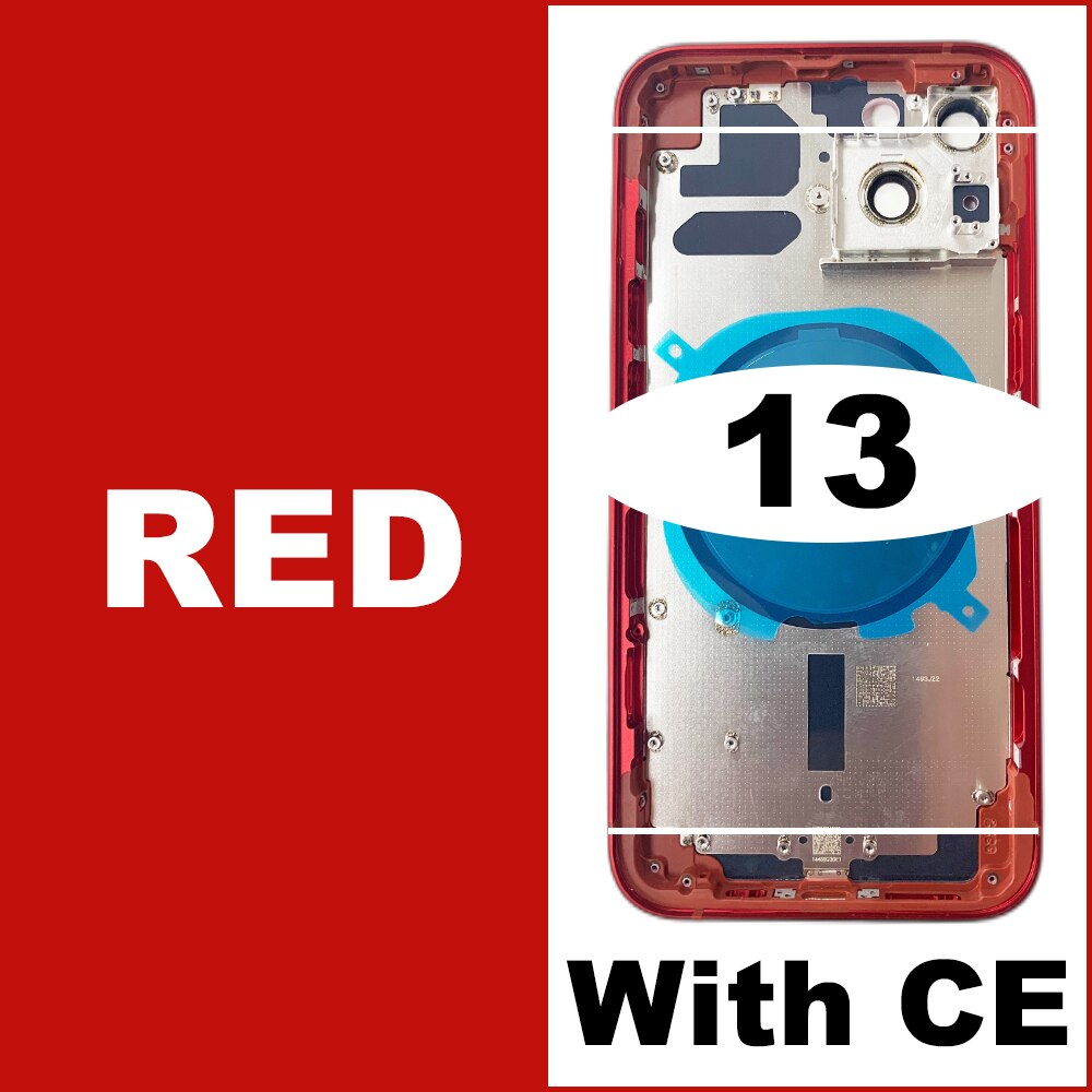 Housing For iPhone 13 Battery Back Cover + Middle Chassis Frame + SIM Tray + Side Key Parts For iPhone 12: 13-Red- CE