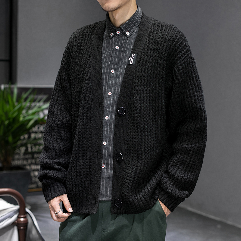 Winter Cardigan Men Solid Color Casual V-neck Knit Sweater Jacket Men Streetwear Wild Loose Sweter Male Clothes M-3XL