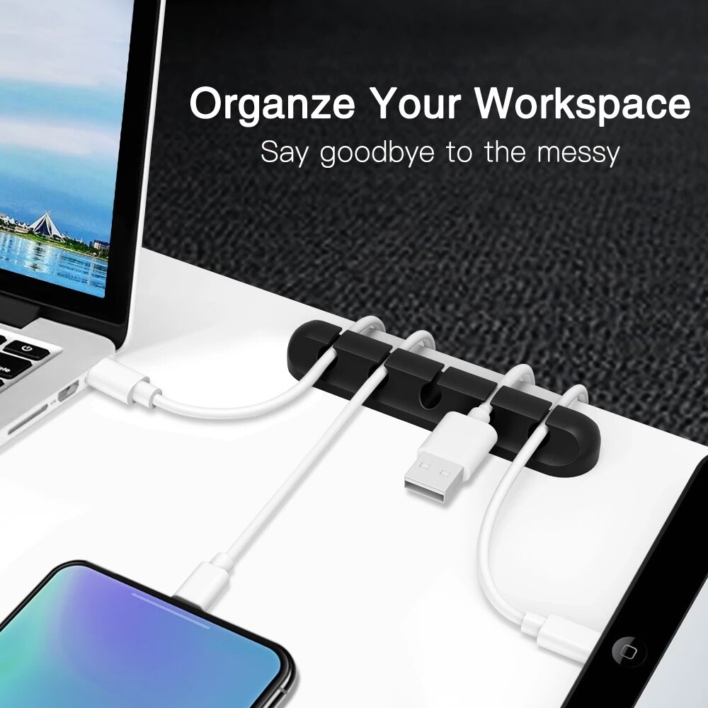 Cable Organizer Silicone USB Cable Winder Desktop Tidy Management Clips Cable Holder For Mouse Keyboard Headphone Wire Organizer