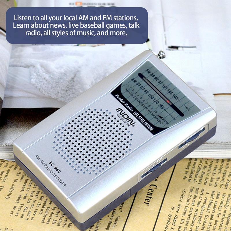 Mini Pocket Radio Speakers Earphone BC-R60 2-Band Portable Radio AM FM AA Battery Operated w/ Speaker Headphone Jack
