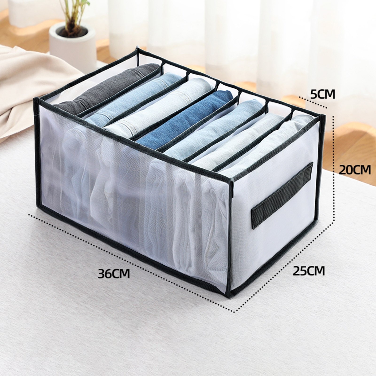 Closet storage box folding underwear storage box partition drawer storage box jeans wardrobe storage box clothes: S / green