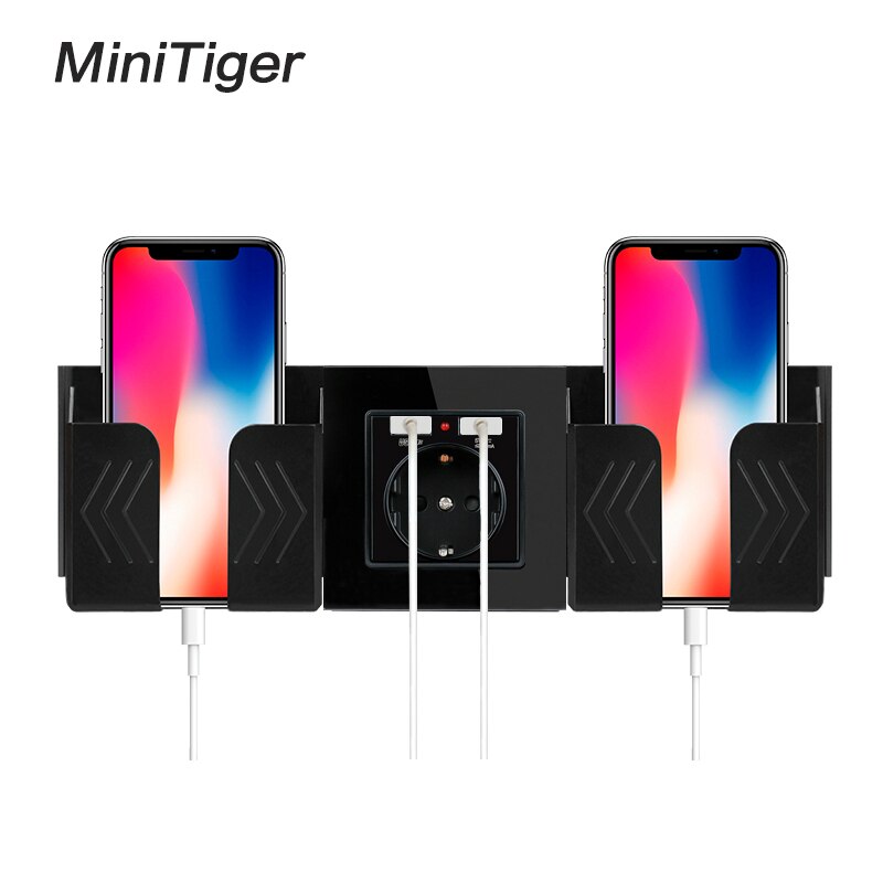Minitiger sort grå stikkontakt telefonholder smartphone tilbehør stativ support til mobiltelefon en / to telefonholder