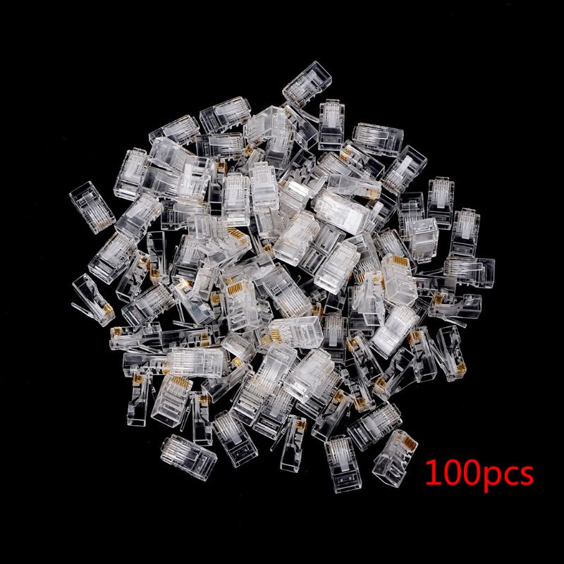 25/100Pcs Gold Plated RJ45 Net Network Cables Modular Plug Cat5 CAT5e Connector 8P8C Modular Rj45 Plug Terminals DXAB: Transparent 100 pcs