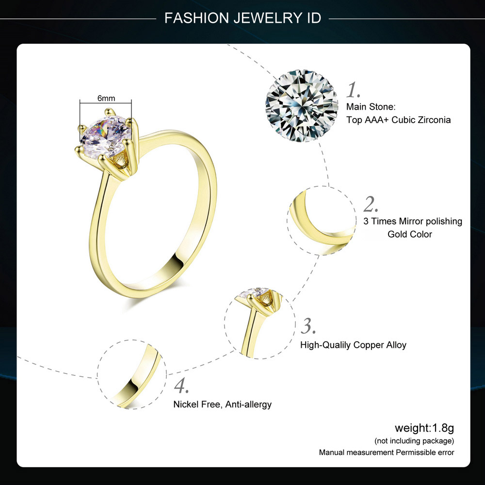 Anillo de boda clásico de cristal de 1 quilate para mujer, sortija de compromiso de aniversario de oro de diamante, propuesta de matrimonio, joyería al por mayor R174