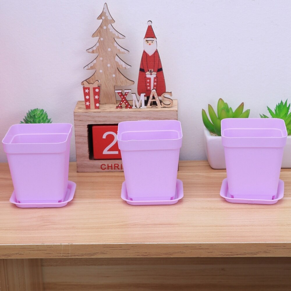 6 st tjockna blomkrukor fyrkantiga planteringsmaskiner krukor plastkrukor små fyrkantiga krukor för saftiga växter (vardera 3 of små: Lila