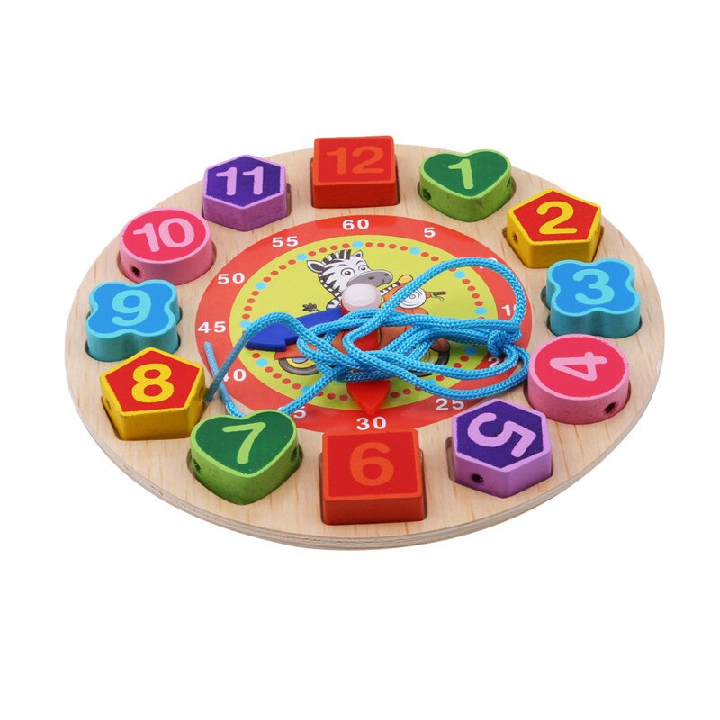 Kinderen Houten Puzzel Speelgoed Cognitieve Digitale Klok Digitale Houten Horloge Jigsaw Speelgoed Cartoon Threading Montage Speelgoed