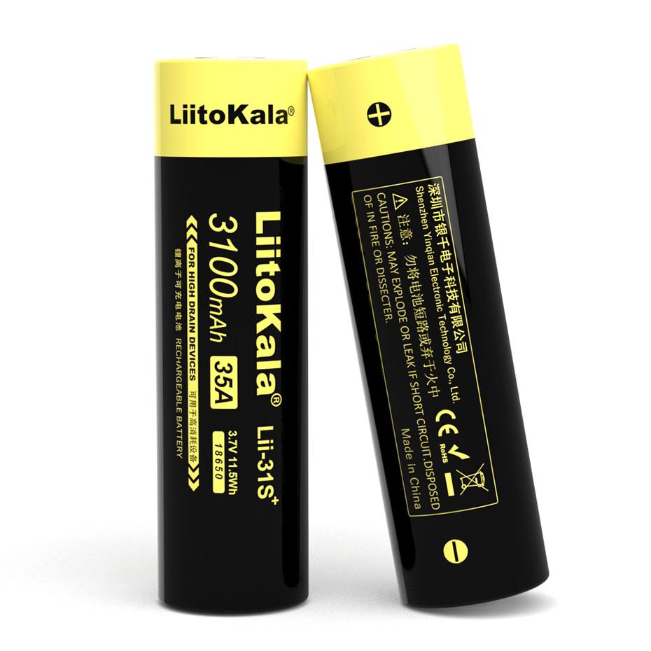 LiitoKala Lii-31S 18650 Bateria 3.7V Li-ion 3100mA 35A Bateria de alimentação para dispositivos de alto drenagem.