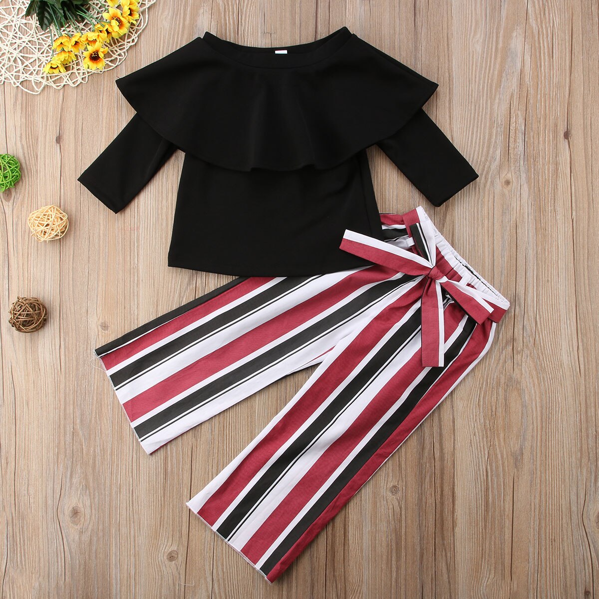 Brand Toddler Infant Kids Baby Girl Off Shoulder Tops Blouse Shirt Striped Long Pants Outfits Short Sleeve Clothes 1-6T: 4T