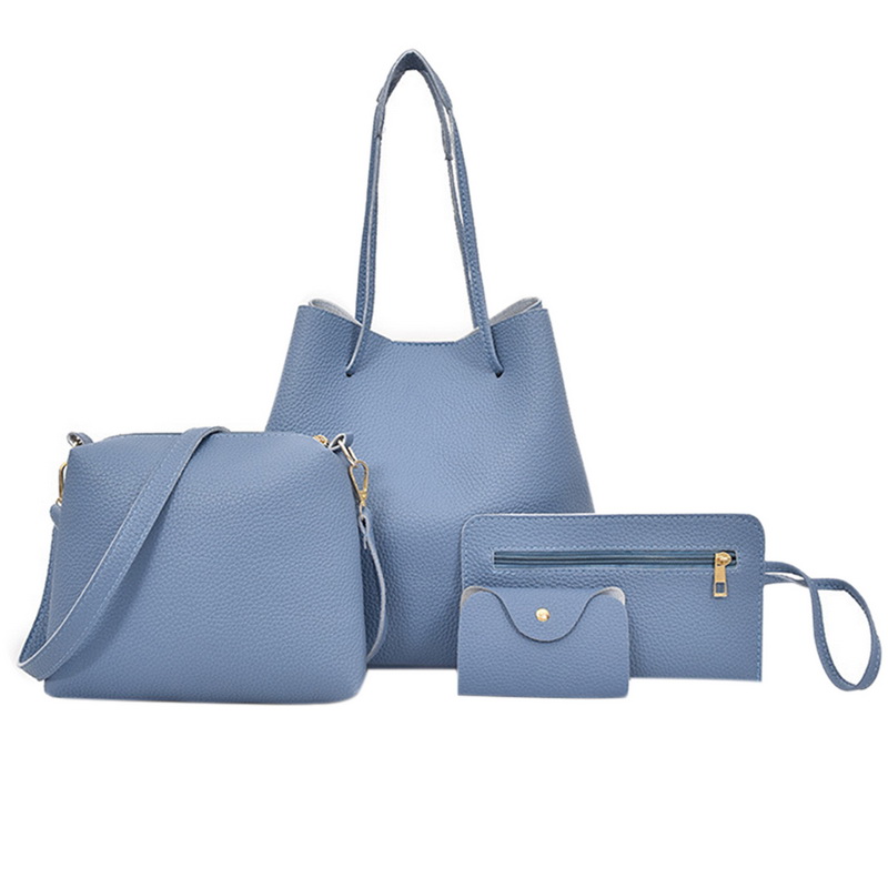 DIHOPE directe de 4 pièces ensemble femmes dame en cuir PU sac à main en Polyester sacs à bandoulière fourre-tout sac à main sacoche: blue