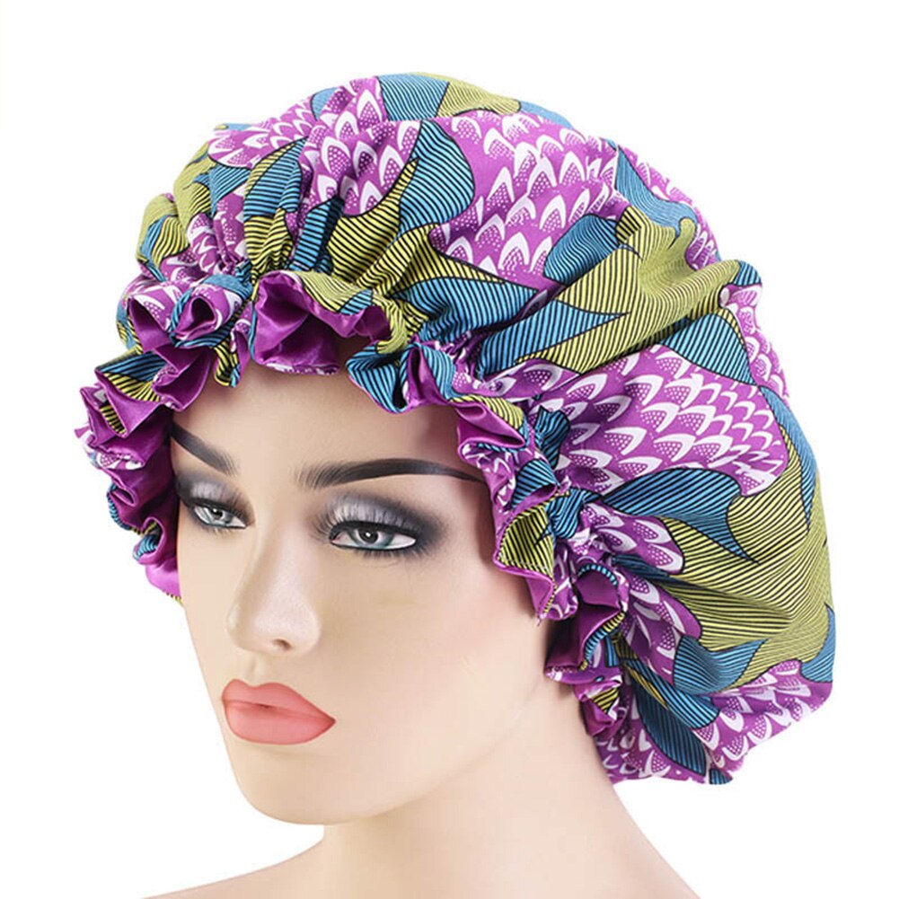 Frauen Afrikanische Blumen- drucken Satin- Nacht Schlaf Motorhaube Hütte Haarpflege Kappe Kopf wickeln Große Kopf Tragen Damen Headwrap Haar pflege Hütte