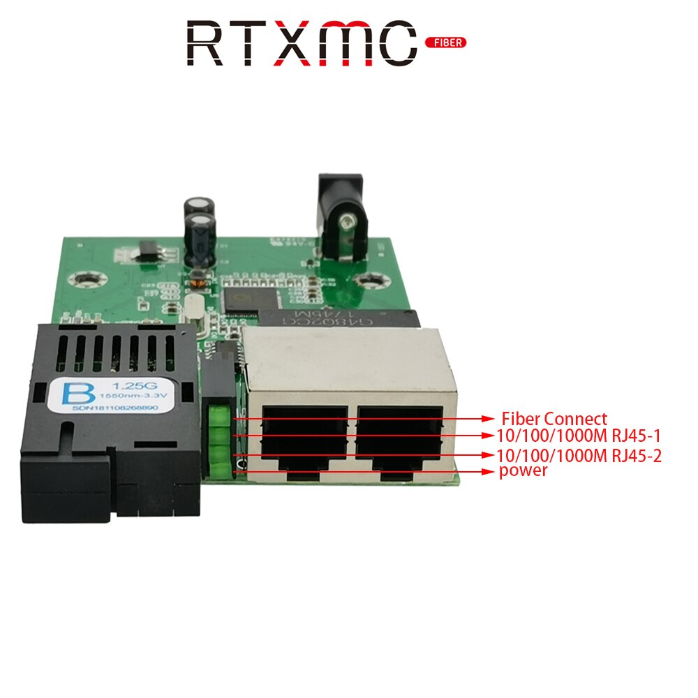 Convertisseur de média Fiber optique RJ45 PCBA, 2 pièces, 1 g2e 1.25G 2 ports Ethernet Gigabit 10/100/1000M 2 ports 1.25G