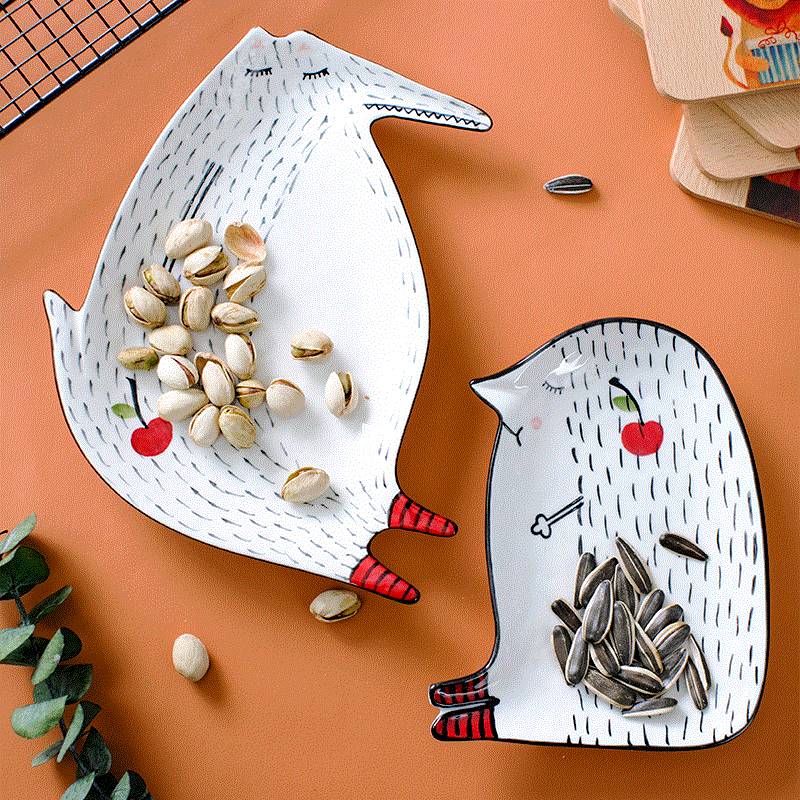 Animal Ceramic Plate Cartoon Cute Plate Set Children's Breakfast Bowl Home Dessert Fruit Snack Plate Kitchen Tableware
