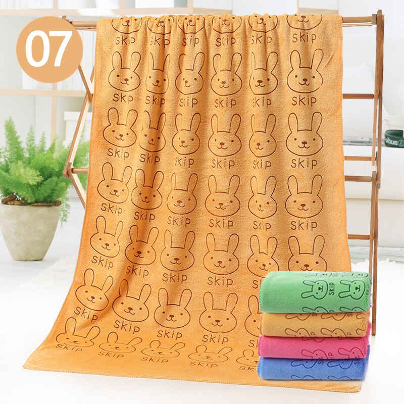 Soft Cartoon Pet Dog Cat Superfine Fiber Bath Towel Fast Dry Puppy Absorbent Hair Washcloth Super Large Supplies Multi-function: yellow rabbit / 70 140cm