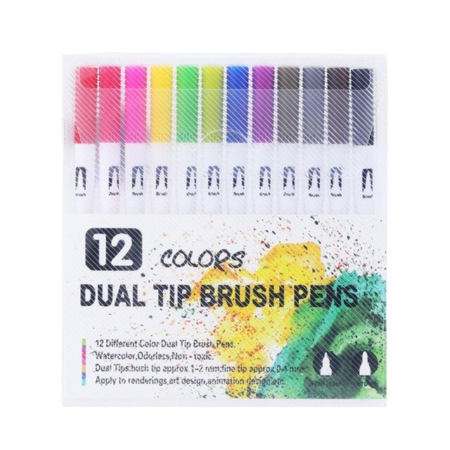 100 farver kunstmarkører dobbelt tip farvelægning pensel fin liner farve vandmarkør skoleartikler til tegning af farvebog: 12 farver hvid