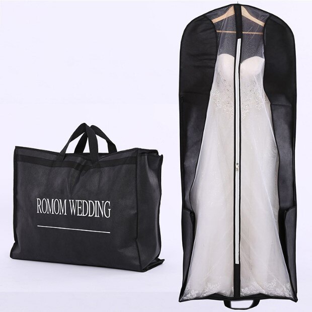 Bryllup støvdæksel foldbar bærbar dobbeltbrug kjole opbevaringspose brugerdefineret udskrivning  je003: Sort