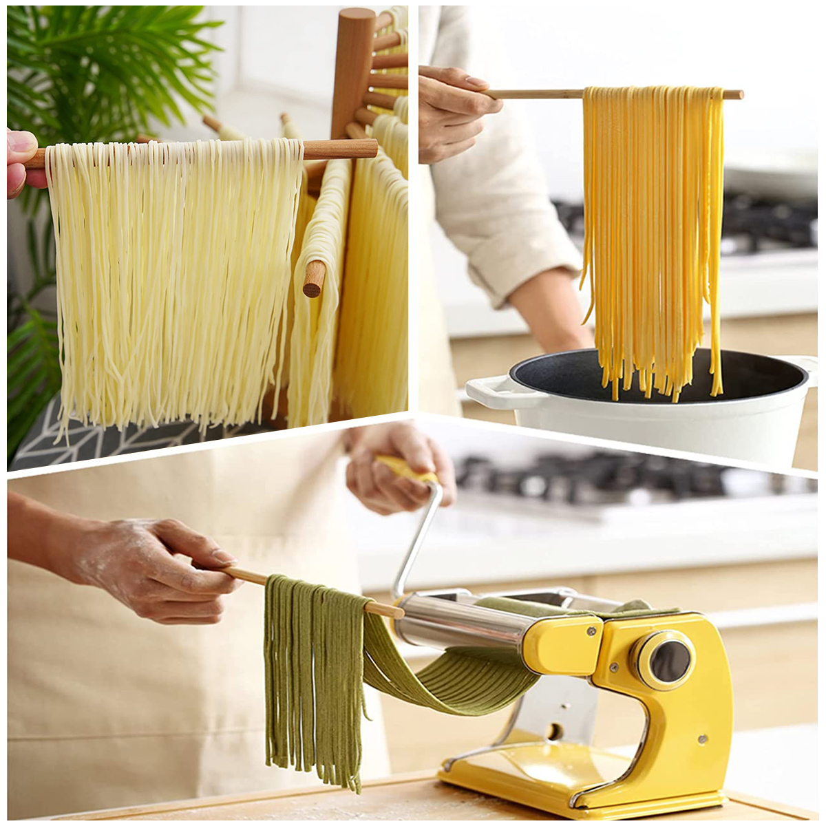 Opvouwbare Pasta Droogrek Houten Spaghetti Standaard Droger Met 16 Ophangstangen Zelfgemaakte Verse Noedelhanger Voor Thuiskeuken