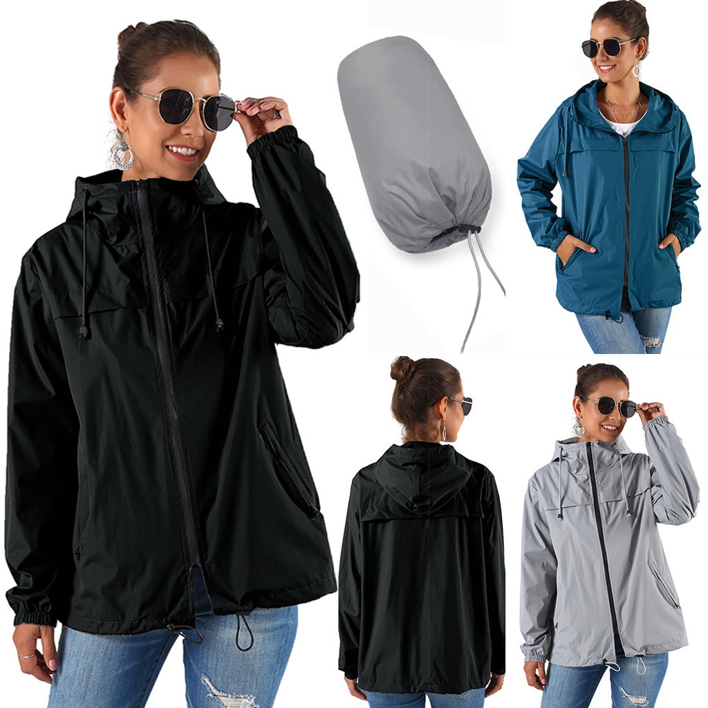 Veste de pluie femmes solide pluie en plein air Plus imperméable à capuche imperméable coupe-vent veste manteau escalade Trekking coupe-vent voyage
