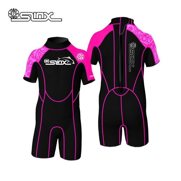 Slinx 2mm Neoprene Short Sleeves Kids Wetsuit Boy Girl Rash Guard Swim Scuba Diving Wet Suit Snorkeling Surf Wear Clothes: Pink / M