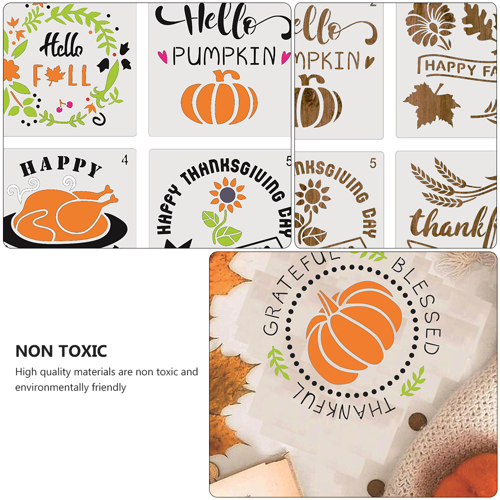9Pcs Fall Stencils Reusable Painting Drawing Plastic Thanksgiving DIY Templates