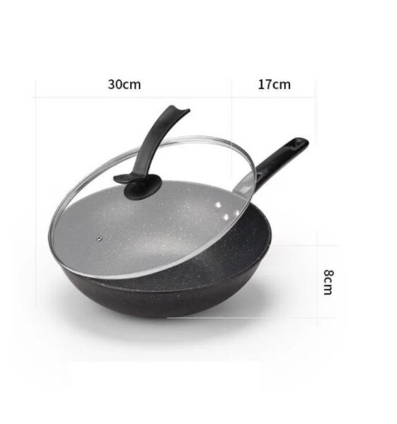 Frying Pan High-end Home Non-stick Plastic Handle Rice Stone Wok Super Cost-effective Scrambled Eggs Pan-free Pan Wok Pans