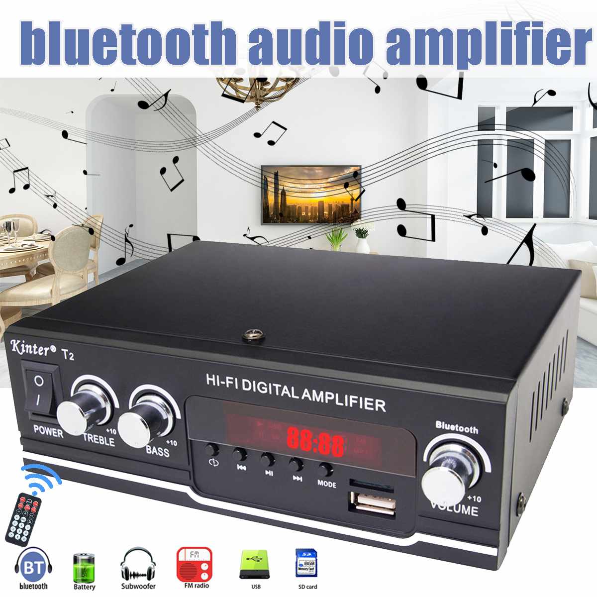 Mini HIFI 60W 220V Audio Powers Amplifier Home Theater Amplifiers Audio with Remote Control Support FM USB SDCards bluetooth