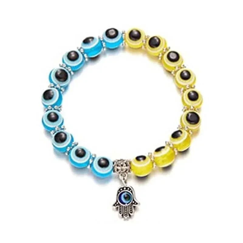 Pulsera Vintage de mal de ojo azul para mujer, amuleto de la suerte de los deseos, pulsera de mano de Fátima, pavo de la suerte, colorida, Simple, de , 2 uds.: Rojo óxido