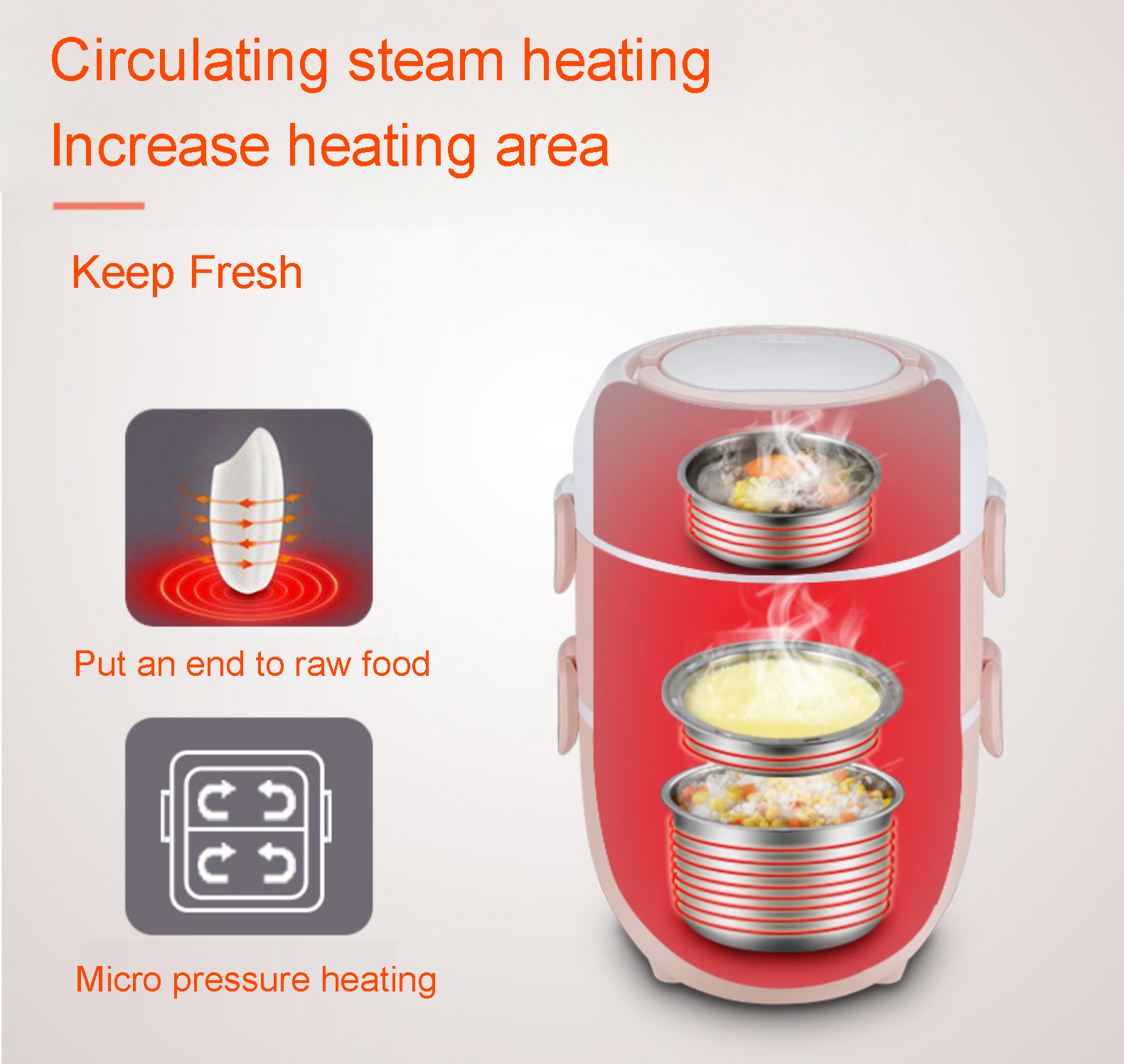 Dmwd mini elektrisk riskomfur rustfrit stål 2/3 lag måltid dampervarmer termisk opvarmning madpakke madbeholder varmere eu
