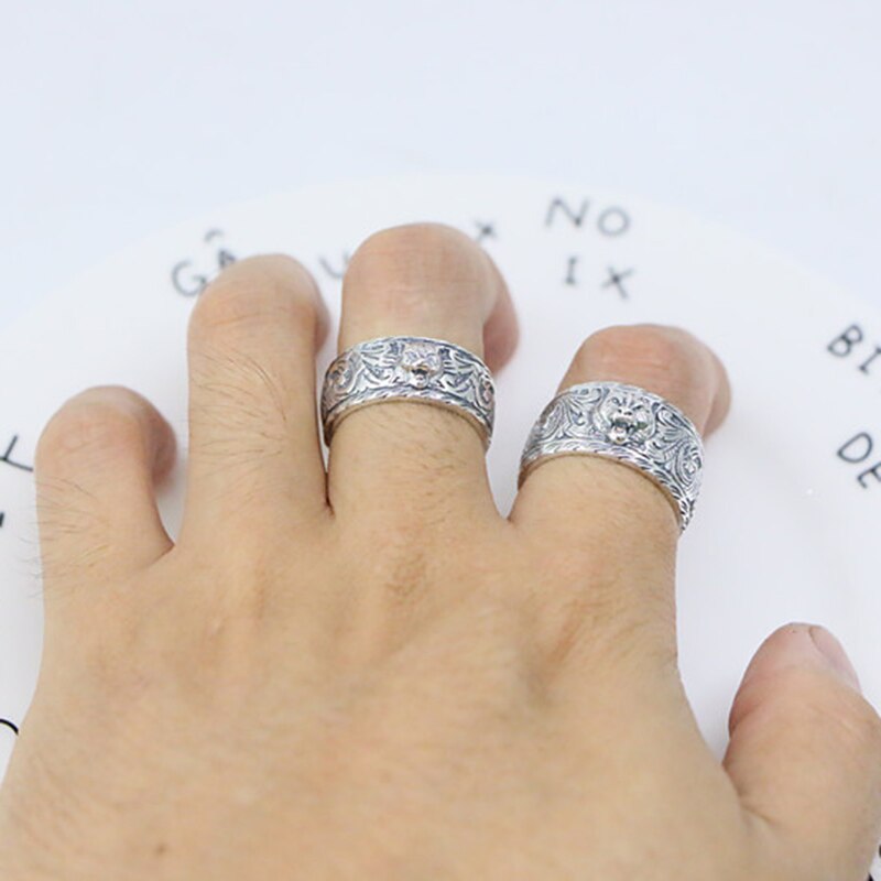 S925 Pure Silver Restoring Rings,Tide Restoring Ancient Ways Dark Tiger Man Couple Ring Double G Glamour Jewelry Letters