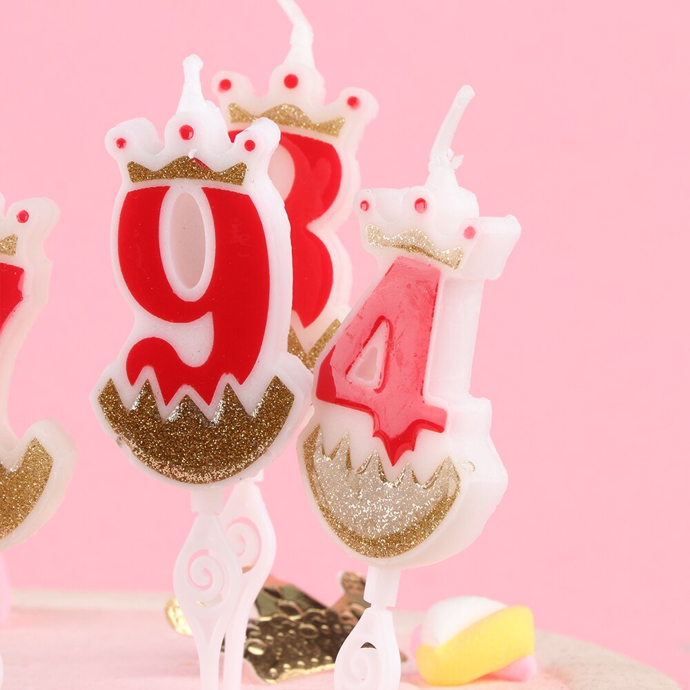 1PC 0-9 Numbers Cake Topper Birthday Wedding Digital Crown Candles Gold Red Number Party Supplies DIY Decoration for Baking