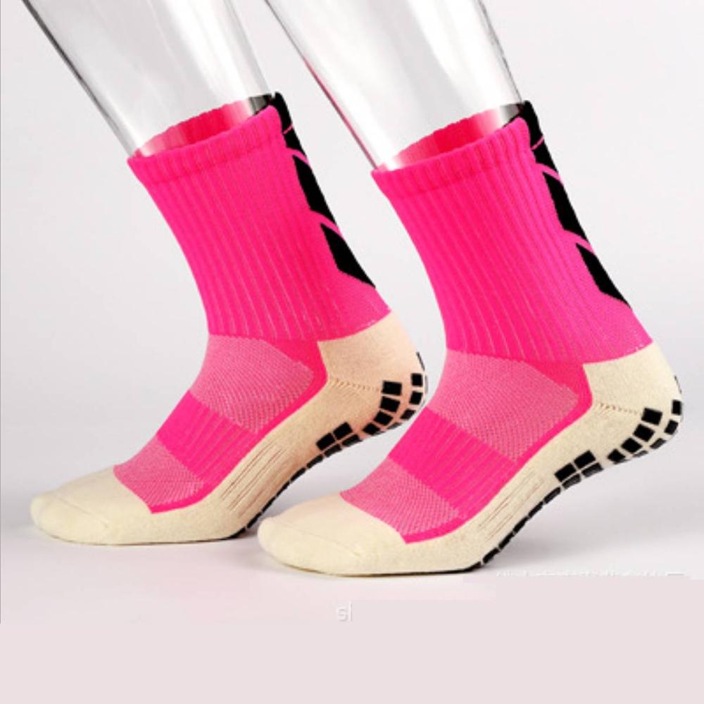 Anti-Slip Breathable Sports Socks Men Cotton Breathable Absorb Sweat Fast-Dry Football Rubber Soccer Running Cycling Sock: Pink