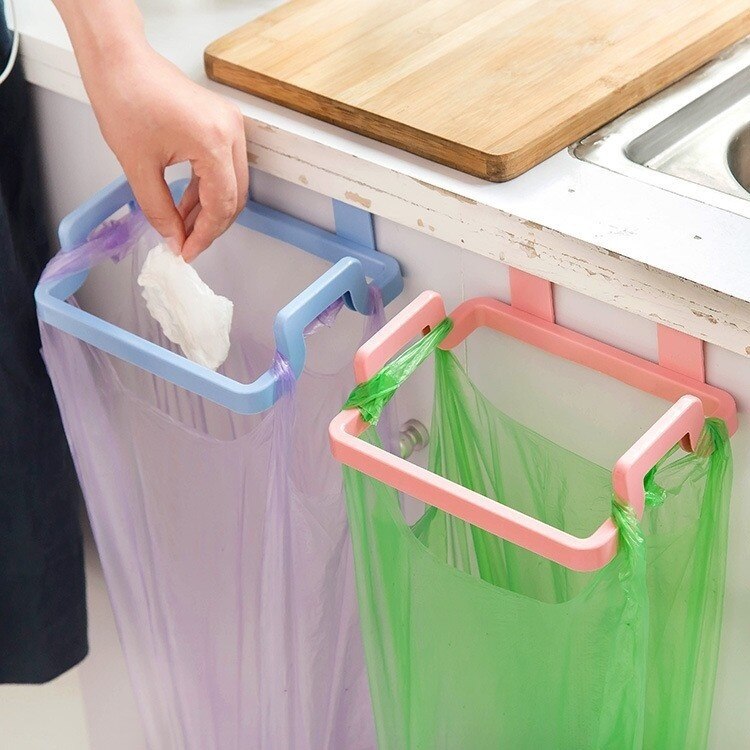 Trash Bag Holder Storage Rack Organizer Garbage Hanging Cupboard Cabinet Door Rubbish Bags Towel Holding Kitchen Trash Holder: Green