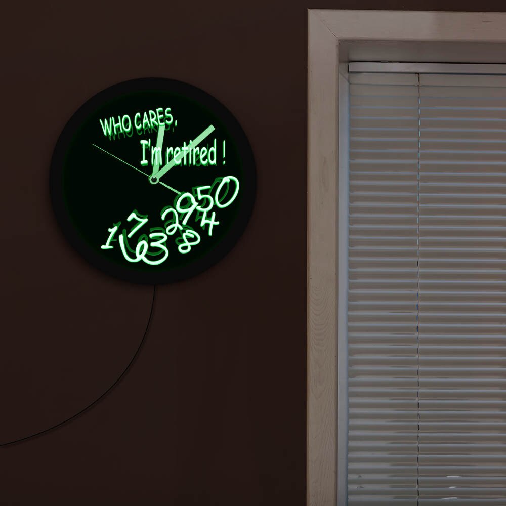 Fallen Numbers Retiring Luminous Wall Clock Who Cares I'm Retired Funny Clock Wall Watch LED Light Retirement Office Decor