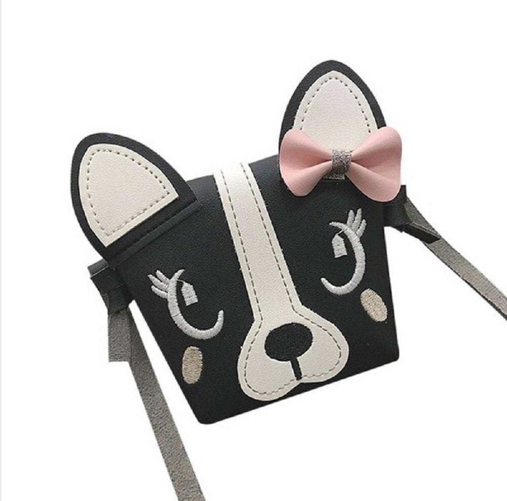 Børn pige mini sød bowknot hvalp 5 farve crossbody taske håndtaske barn skuldertaske: Sort