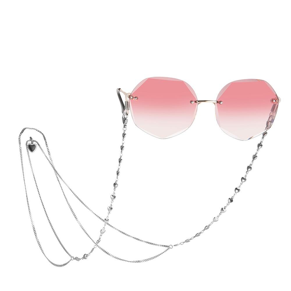 Skyrim Stainless Steel Beaded Glasses Chain Lanyard Women Gold Color Sunglasses Box Chains Eyewear Cord Eyeglass Neck Strap Rope: With Heart