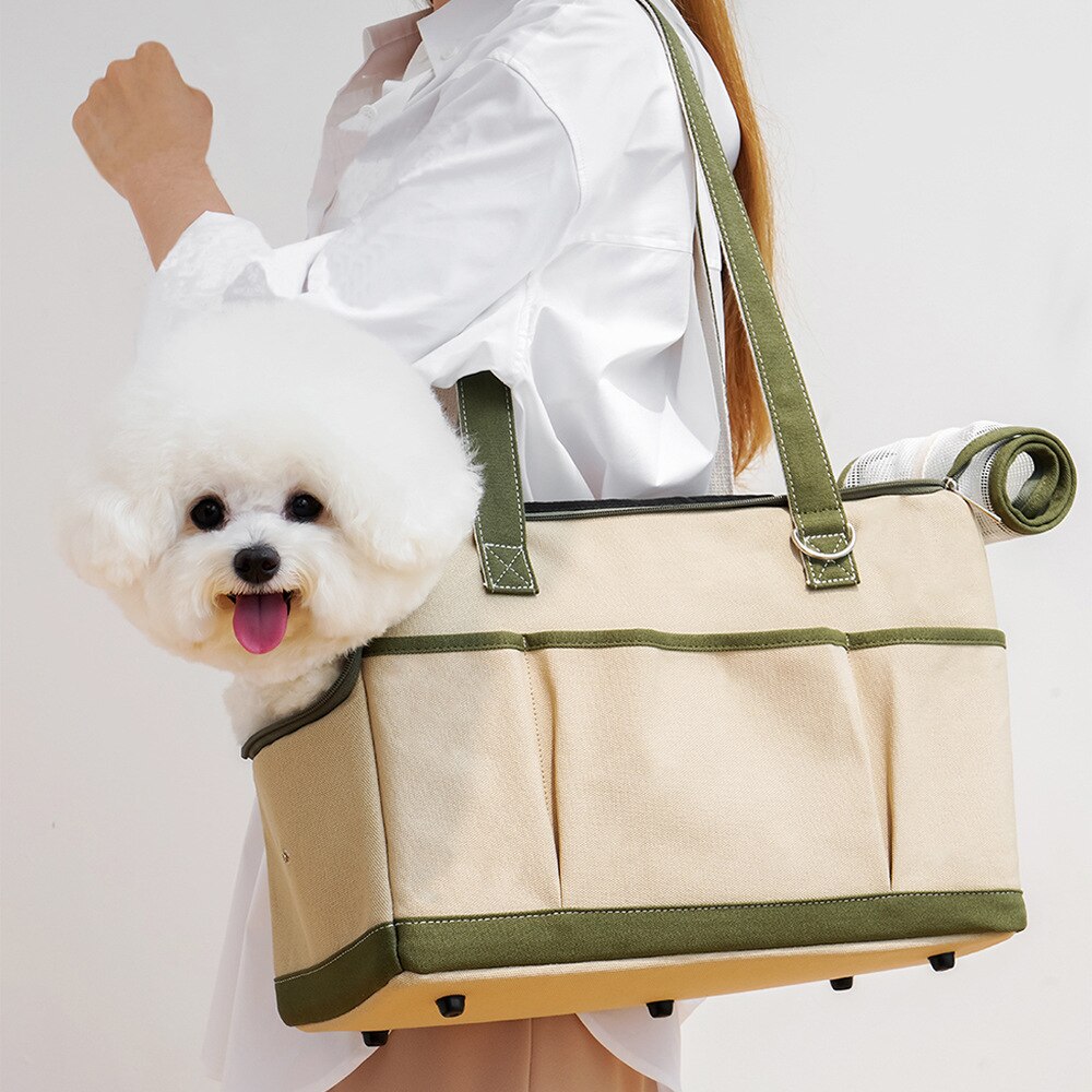 Canvas Kat Zak Hond Handtas Koreaanse Stijl Outdoor Tas Geschikt Voor Puppy Kat Kleine Hond Draagbare Enkele Schoudertas Out reistas: green