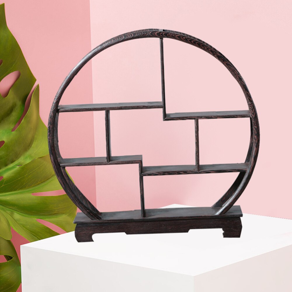 1Pc Wood Shelf Retro Antique Shelf Rosewood Crafts Wenge Display Stand without Ornaments (Peach Shape)