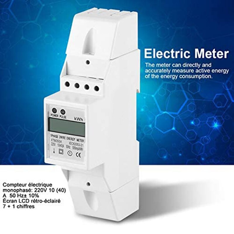 Digital LCD Energy Meter DIN-Rail Electric Meter Single-Phase 10-40A Electronic Kilowatt Hour KWh Meter