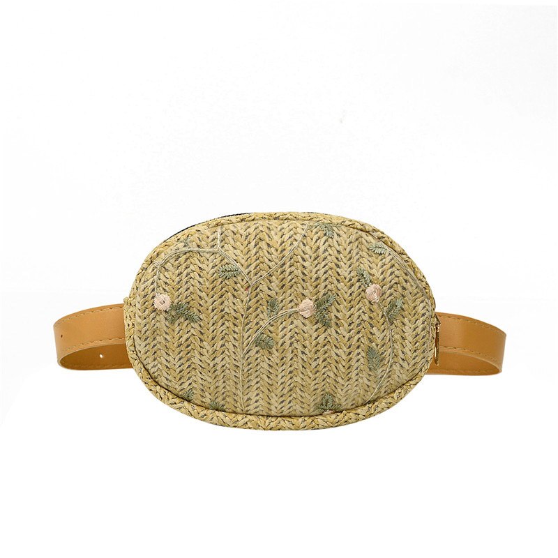 Saco de cintura feminina boêmio palha praia sacos moda verão tecido cinto bolsa feminina fanny pacote ombro crossbody peito saco hip bolsa: Khaki belt bag