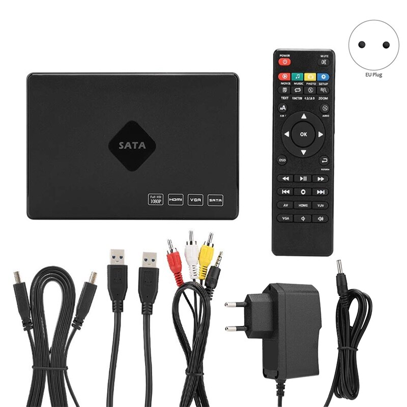 Mini Full HD 1080P 2,5 Zoll SATa HDD Player Video o Media mit HDMI/VGA/AV/USB/SD/MMC/Optische Ausgang EU Stecker
