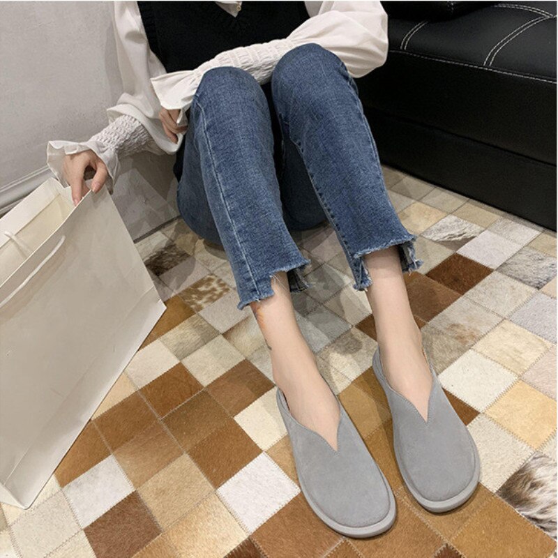 Læder loafers kvinder fritidssko lavvandede mokkasiner blød rund tå fodtøj slip-on kvinder flats brune sko kvinde str. 35-39