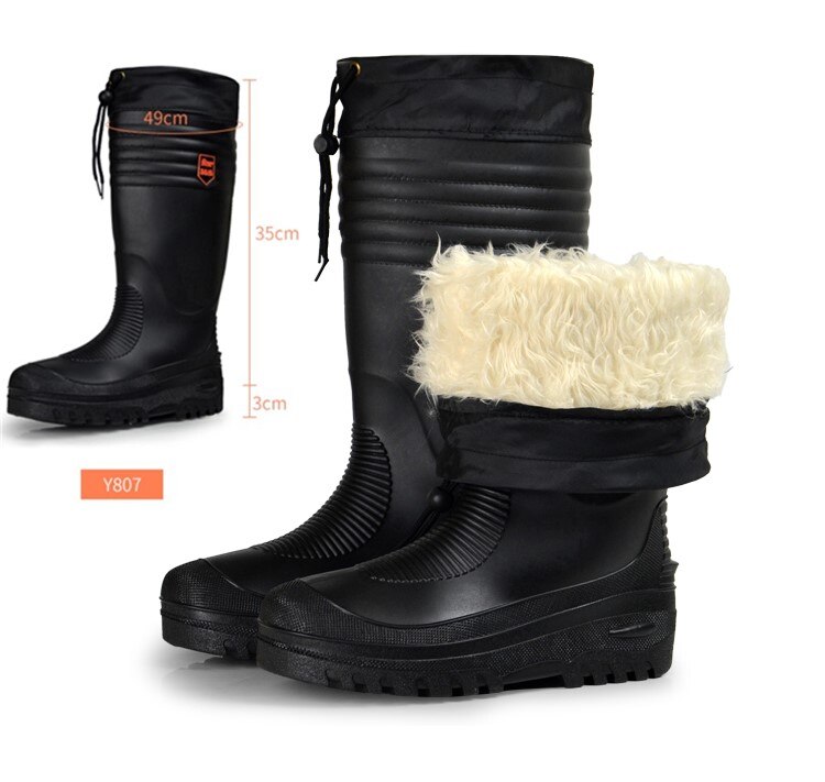 Fishing Waders Waterproof High Boots Non-slip Thick Soft PU Warm Villi Men Rain Snow Water Aqua Shoes Car Wash Garden Mud Wading: Y807 / 45