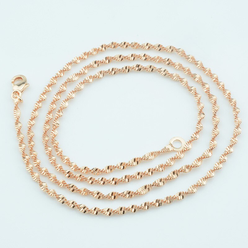 2mm Männer Frauen 585 Rose Gold Farbe Verdreht Wasser Welle Armbinde/Halskette Ketten Schmuck