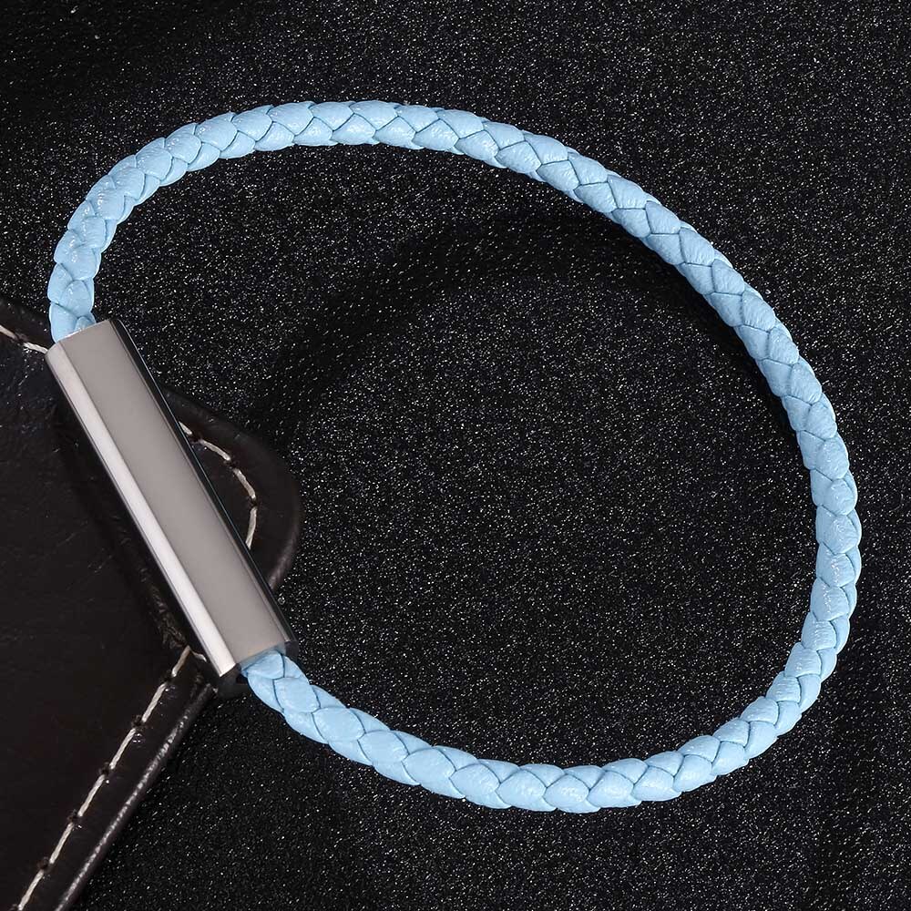 Blått läderarmband män rostfritt stål magnetlås handgjorda män armband armband flätat läderarmband  bb0623