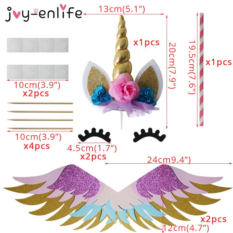 1 uppsättning unicorn födelsedagstårta vingar dekor tecknad enhörning tårta toppers födelsedagsfest dekoration barn cupcake wrappers cake topper