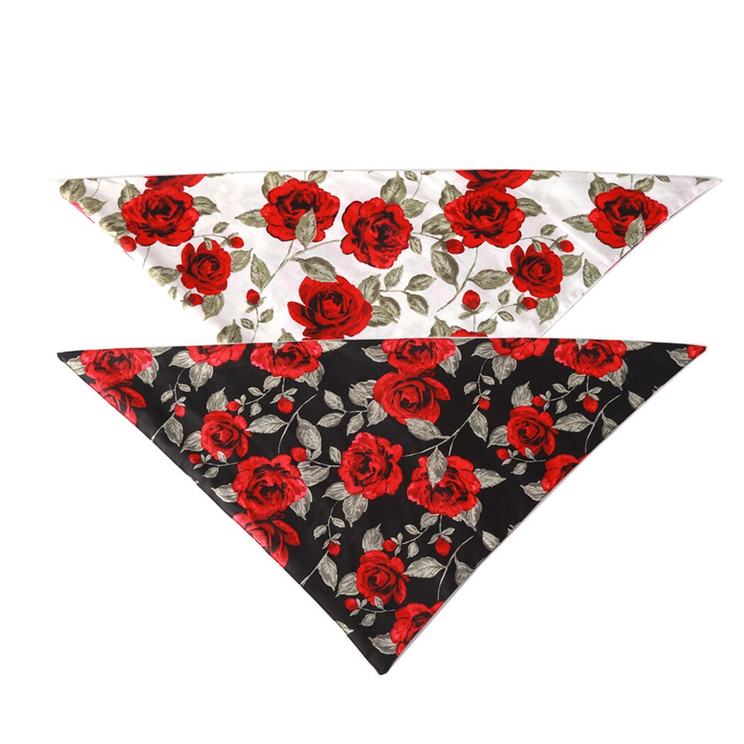 Bandana de algodón con estampado de flores para mascotas, babero para perro, gato, Día de San Valentín, rosa roja, triángulo, Rosa Negra