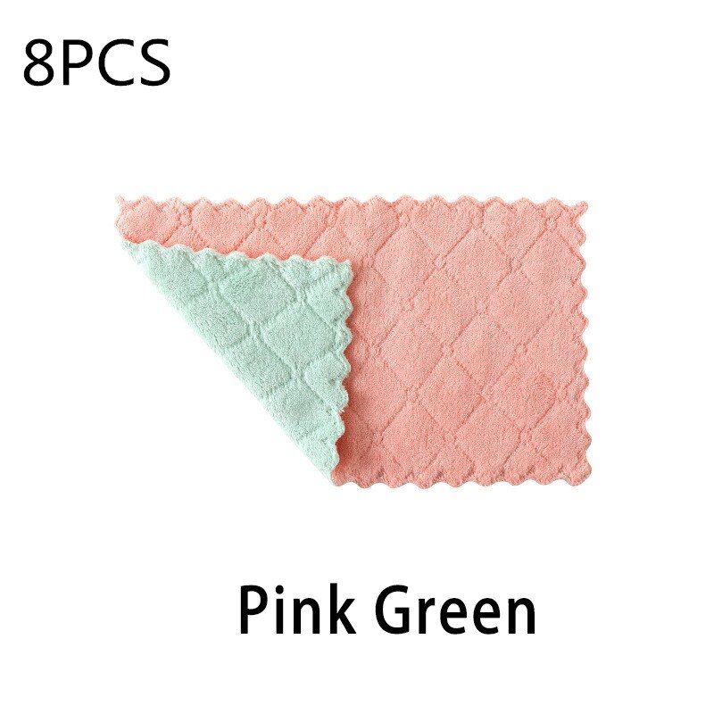 Paño de limpieza de microfibra absorbente, lote de 8 unidades, trapo de cocina, trapo, toalla de limpieza, plato de tela, trapo de limpieza, toalla de cocina: 8pc pink green