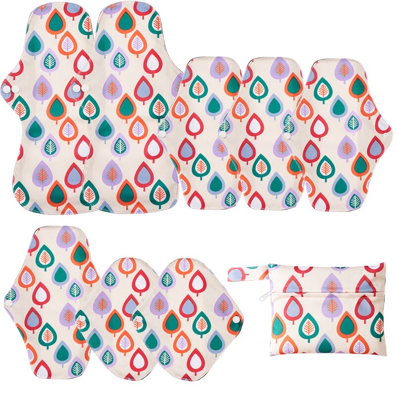 8pcs Bamboo Charcoal Reusable Menstrual Pads For Monthly Women Washable Gaskets Maternity Sanitary Towels Daily Pads 1pc Wet Bag: K-16