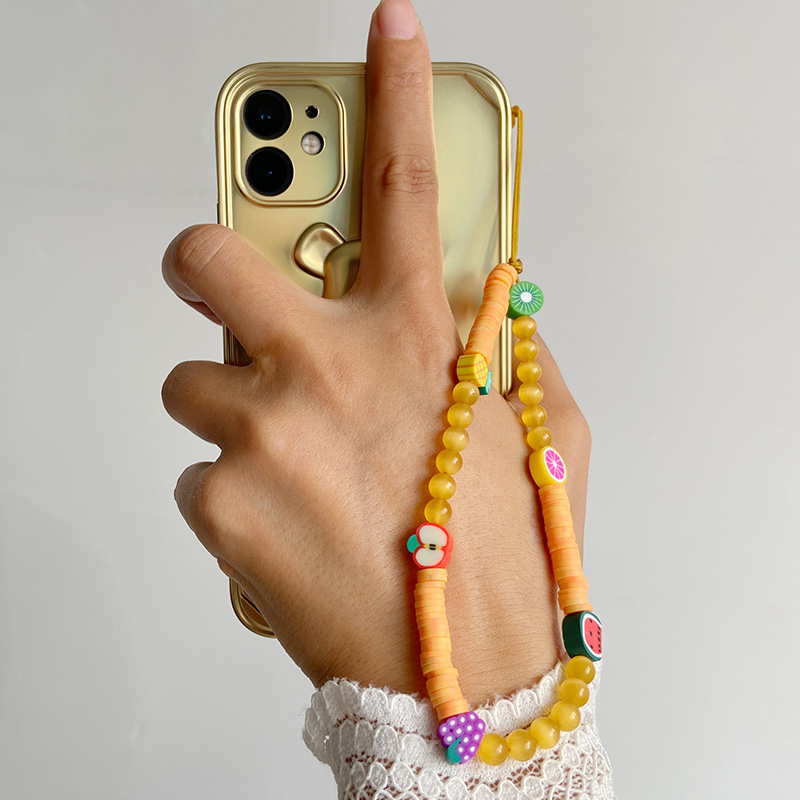 Heishi – bracelet de téléphone portable tendance, perles d'argile perlées, chaîne de téléphone, amour sourire fleur téléphone bijoux pour femmes Anti-perte