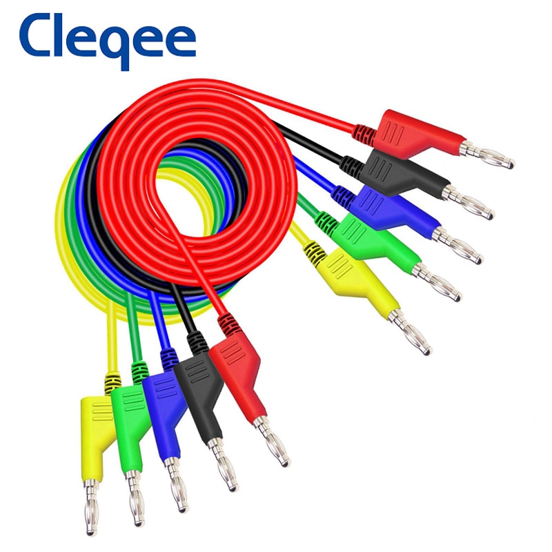Cleqee P1036 1Set 5Pcs 1M 4Mm Banana Banana Plug Test Kabel Lood Voor Multimeter 5 kleuren